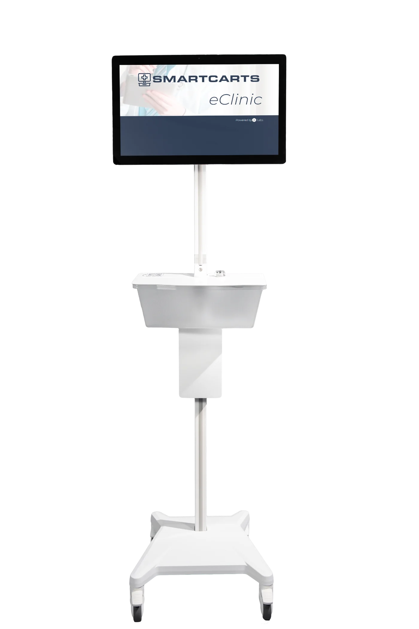 The SmartCarts WiFi Cart with a touchscreen display, diagnostic device bin, and rolling base